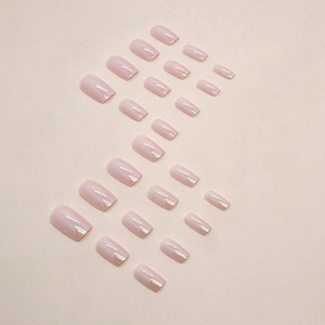 Glossy pink square press-on nails with 24 pieces display in Aurora minimalist style