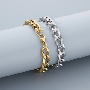 Bracelet grosse maille gourmette en or 18 carats et argent pour hommes et femmes