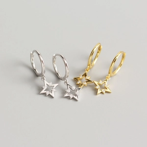 Boucles D Oreilles Créoles En Argent Sterling 925 Avec Pendentifs Étoile En Zircon Style Minimaliste Géométrique Tendance