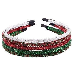 Three-piece Christmas headband set with glitter sequins in red, green, and white colors