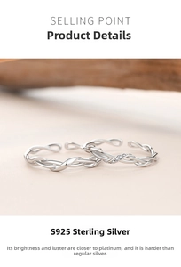 Detailed close-up of S925 sterling silver Mobius rings with micro-inlaid zircon stones