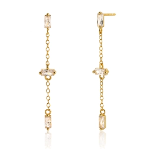 Rectangle Cubic Zirconia Dangle Earrings With 925 Sterling Silver Earring Post Long Tassel Chain Minimalist Jewelry Women