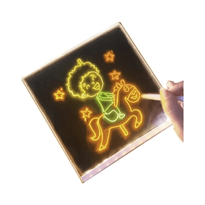 Illuminated glowing drawing board with custom DIY horse design and fluorescent pens