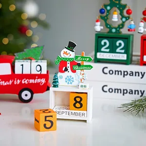 Creative wooden Christmas desk calendar set featuring truck and house designs for holiday decor