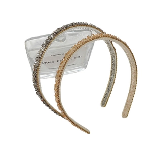 Elegant thin crystal headbands in grey and champagne colors with sparkling rhinestones