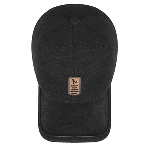 Men's winter baseball cap in dark grey wool with ear protection and warm fleece lining