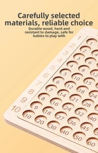 Macro shot of durable wooden multiplication board with engraved numbers for early learning