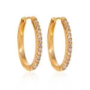 Classic gold stainless steel hoop earrings with sparkling rhinestones and elegant reflection