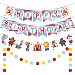Carnival Circus Theme Birthday Party Decorations Paper Happy Birthday Banner Animal Pattern Colorful Dot Garland