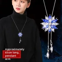 Detail of crystal flower necklace with 65cm chain length and 4cm floral pendant tassel
