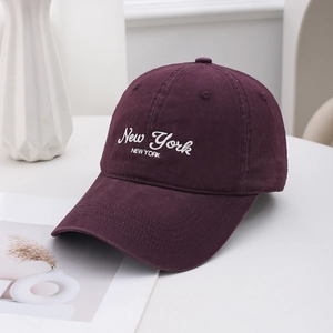 Casquette de baseball en coton lavé violet foncé avec broderie New York de qualité