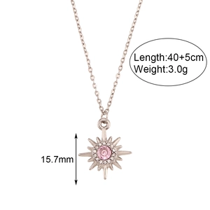 Stainless steel necklace with pink zircon star pendant in silver finish and 40+5cm chain
