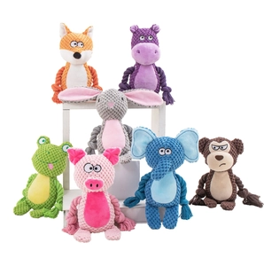 Set of durable plush pet squeaky toys with corduroy fabric and cotton ropes