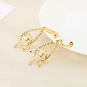 Bohemian gold stainless steel Evil Eye hoop earrings with pearl droplet charms for women