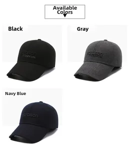 Detailed embroidery on winter baseball caps in black, gray, and navy blue options