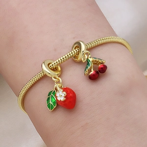 Fruit Heart Charms Pendants Copper Enamel Zircon Strawberry Cherry Wings Fashion Jewelry Making Accessories For Women