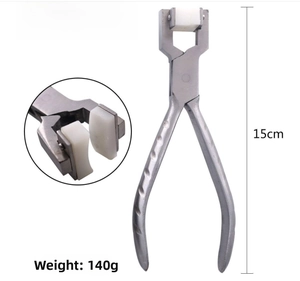 Detail of 15cm jewelry bending pliers with nylon jaw inserts to protect metal from scratches