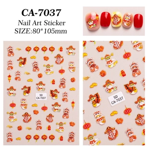 Detail of 5D Chinese New Year nail art stickers with cartoon tigers and 3D textures