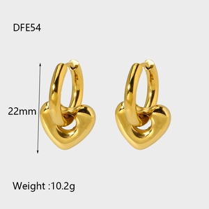 Detail view of 14k gold heart earrings measuring 22mm with a weight of 10.2g