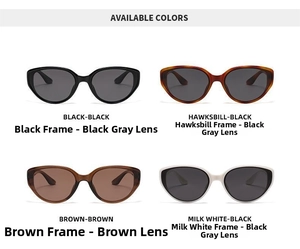 Available colors for cat-eye sunglasses: black, tortoiseshell, brown, and creamy white