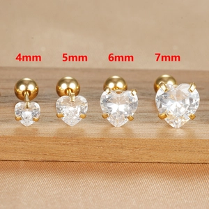 Detailed comparison of 4mm to 7mm heart-shaped zircon studs with screw-back closures