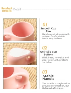 Detail view of pink ceramic mug featuring matte glaze, smooth rim, and ergonomic handle
