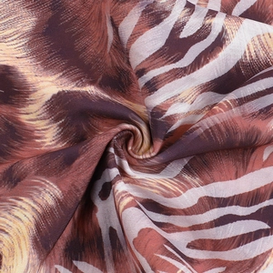 Macro detail of high-density zebra and leopard print fabric with silk-like glossy finish
