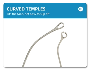Close-up of silver metal curved temples for sunglasses with anti-slip design