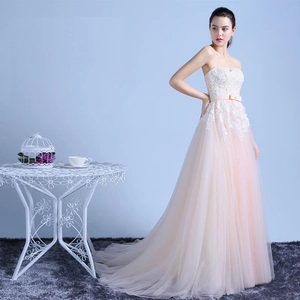 Strapless A-Line Evening Dress Lace Floral Embroidery Tulle Formal Prom Party Wedding Gown Backless Lace Up For Women