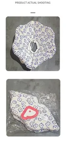 Detail of adjustable pet recovery collar with bear print and secure drawstring toggle