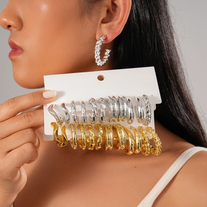 Alloy Hoop And Stud Earrings With Silver Earring Post Geometric Round Twisted Textured Minimalist Fashion For Women