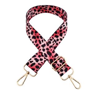 Adjustable wide leopard print shoulder strap with gold lobster clasps for crossbody bags