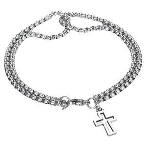 Men's double-layer stainless steel cross bracelet with stylish hollowed-out pendant