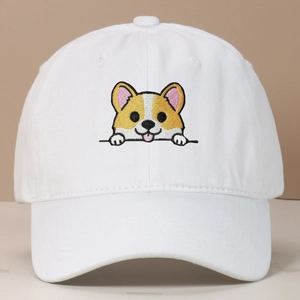 Casquette de baseball en coton blanc avec motif Corgi brodé pour la protection solaire