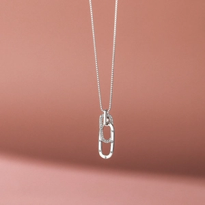 S925 Sterling Silver interlocking double ring necklace with Forever engraving and crystals
