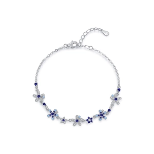 Elegant S925 sterling silver flower bracelet with blue and white zircon stones
