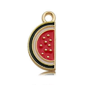 Pendentif tranche de pastèque émaillée avec bordure dorée pour bijoux DIY