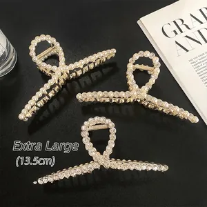 Grande Pince À Cheveux En Alliage Doré Pince Crabe Avec Künstliche Perle Strass Élégant Style Français Accessoires Cheveux Femme