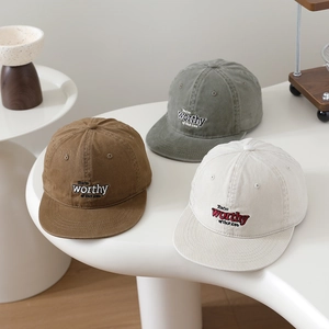 Casquettes de baseball rétro pour enfants en coton lavé avec broderie marron vert et blanc