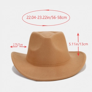 Camel felt fedora hat size chart showing 56-58cm circumference and 7cm brim width