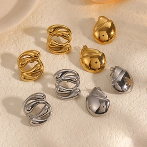 Minimalist geometric waterdrop titanium steel earrings in polished gold and silver finishes