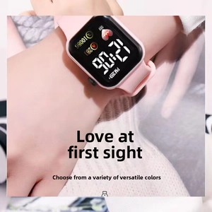 Pink silicone band sports LED digital watch with heart rate and step tracker function