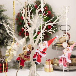 Hanging resin Santa Claus climbing rope ornaments in multiple colors for Christmas decor