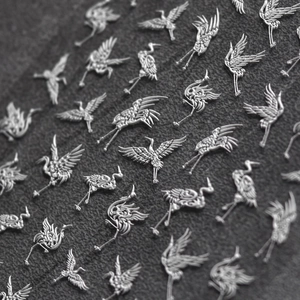 5D embossed silver crane nail art stickers with vintage phoenix and bird relief designs