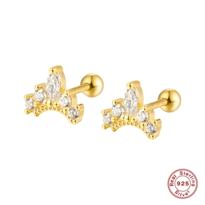 Luxury 925 Sterling Silver Crown Screw Back Stud Earrings For Women Elegant Gold Silver Plated Zirconia Fashion Jewelry Gift