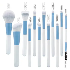 12pcs sky blue makeup brush set including powder blush and eyeshadow brushes