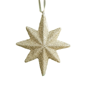 Décoration étoile dorée étincelante avec ruban pour sapin de Noël de style nordique