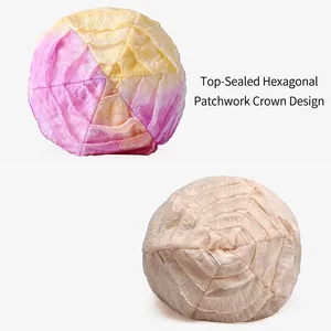 Pleated cotton turban hat for women with hexagonal stitched crown in gradient and beige