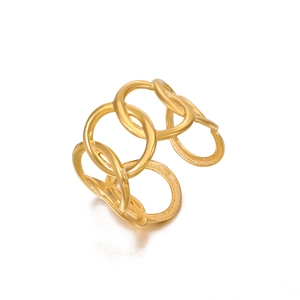 Adjustable gold plated stainless steel ring with interlocking oval hollow links