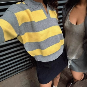 Polo en maille rayé décontracté pour femme et débardeur gris côtelé de style urbain épuré